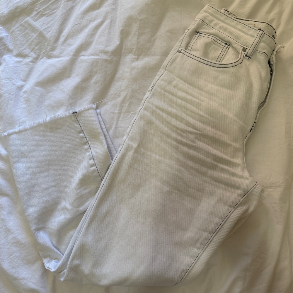 White straight leg jeans